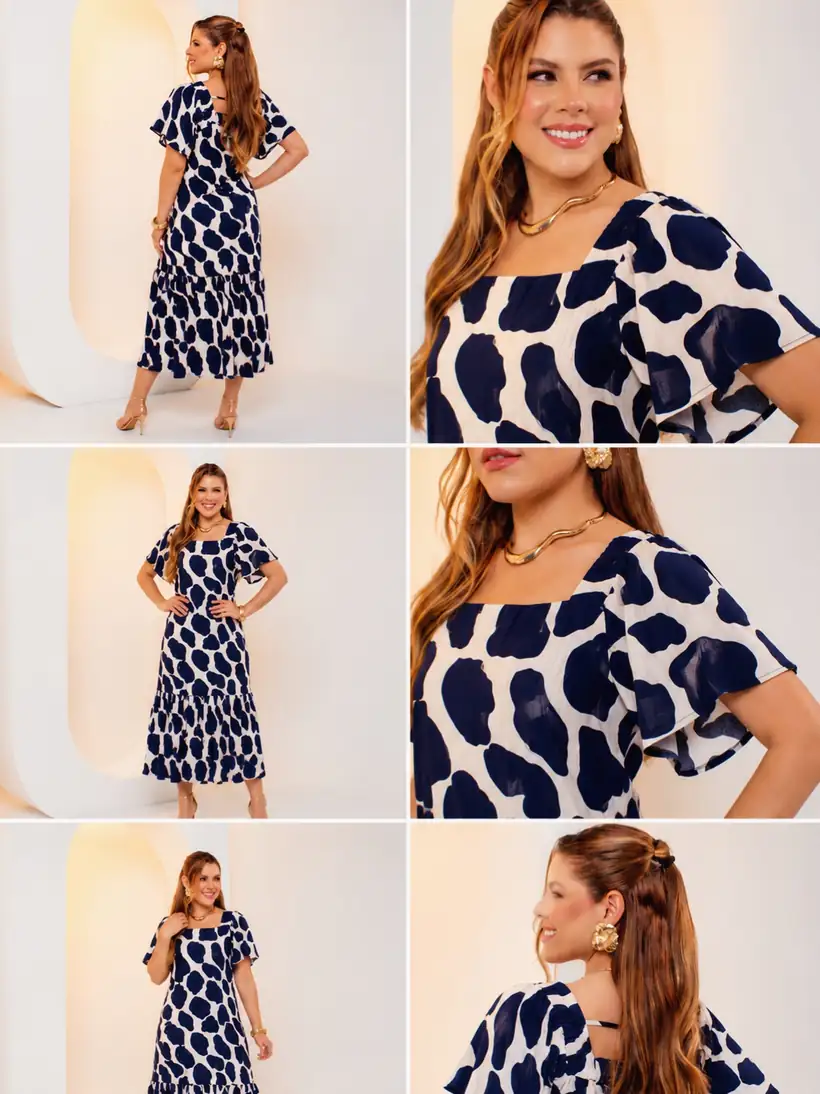 Vestido Midi Estampa Preto